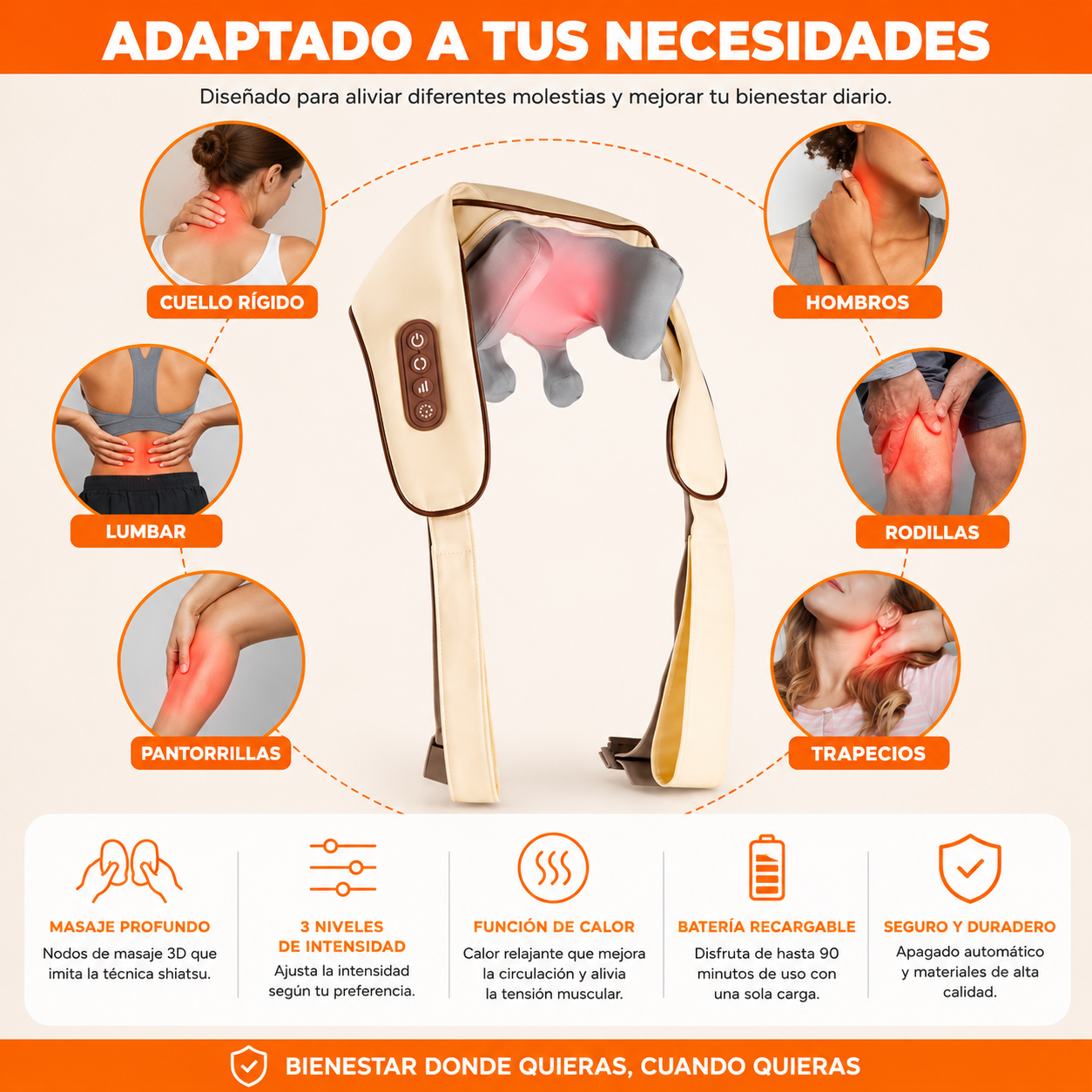 "Alivia el dolor de cuello y hombros en 15 minutos desde casa – Masajeador 5D con calor terapéutico"
