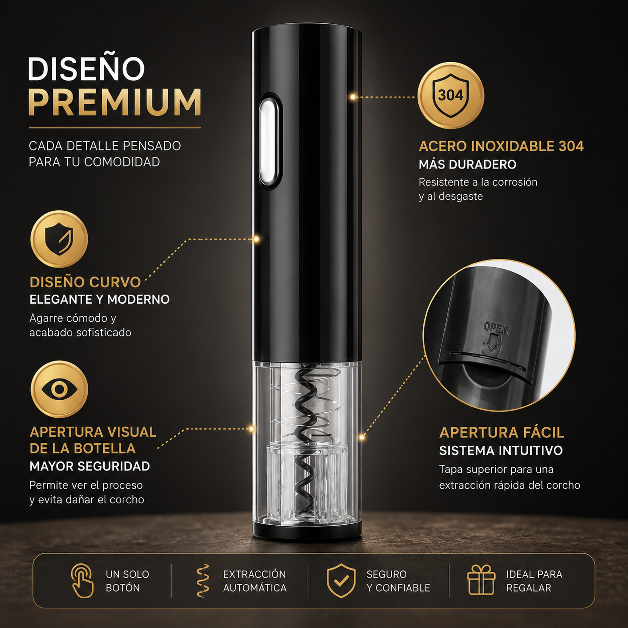 Set Premium para Vino 4 en 1 con Abridor Eléctrico