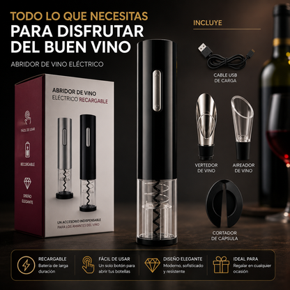 Set Premium para Vino 4 en 1 con Abridor Eléctrico