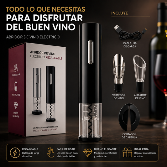 Set Premium para Vino 4 en 1 con Abridor Eléctrico